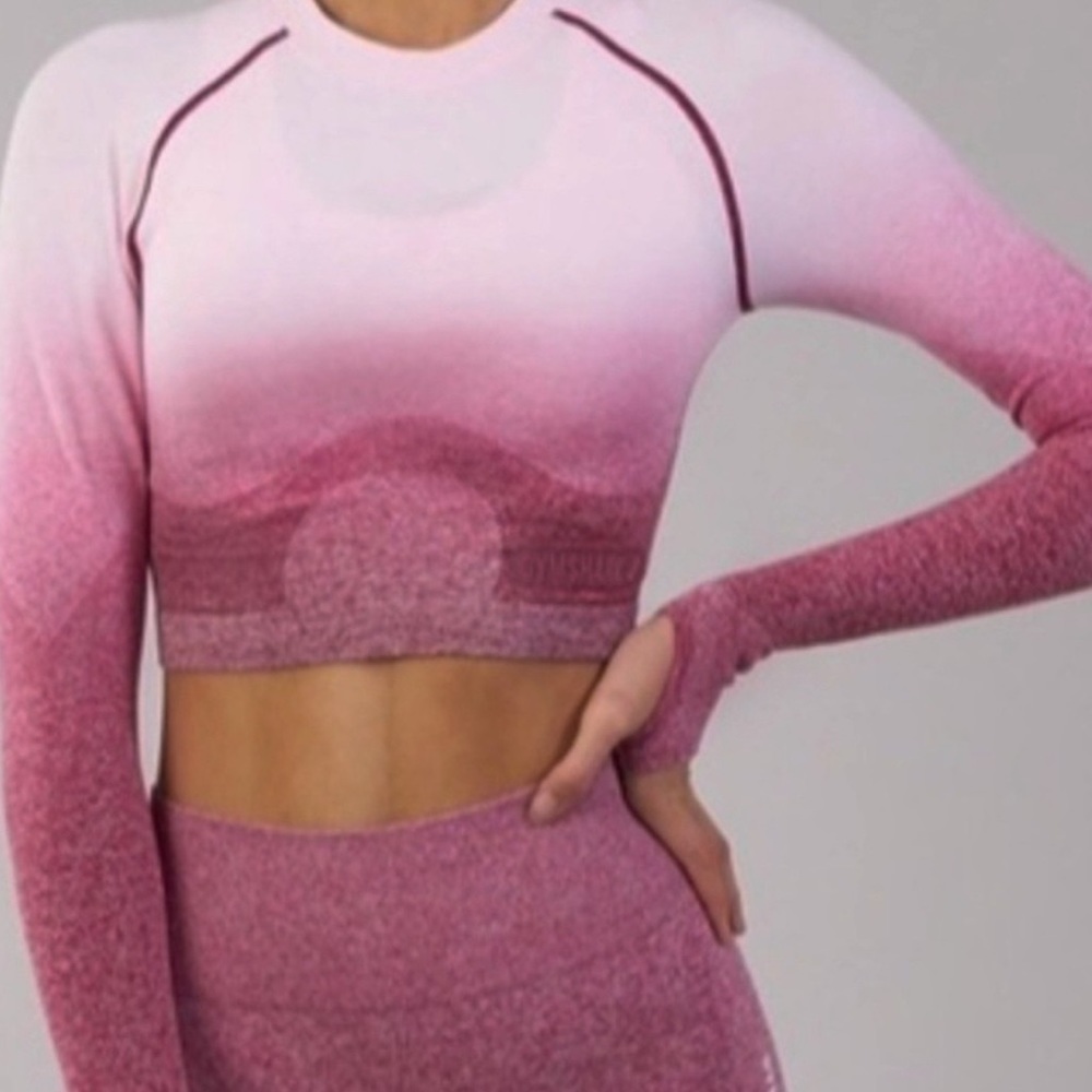 Ombré pink seamless long sleeve crop top